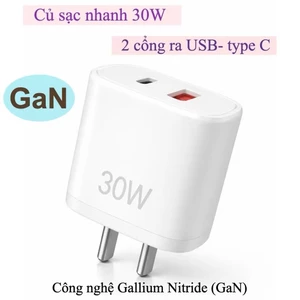 Bộ sạc nhanh 30W, công nghệ GaN Tương thích với iPhone 15-17 công suất thực tế,đạt chứng nhận 3C,