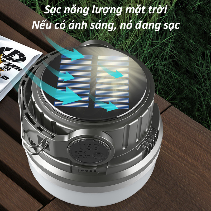 Bóng đèn LED tích điện đa năng|Sạc Type-C + năng lượng mặt trời| Dùng ngoài trời,cắm trại,gia đình