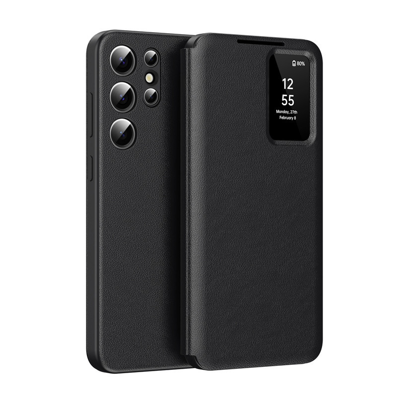 Dành Cho Samsung Galaxy S26 S25 S23 S22 Ultra S25 Plus S24 FE A55 A56 A17 A26 A14 Ốp Lưng Smart View Window Ví Da PU Flip-Free Answer Cover Có Khe Cắm Thẻ