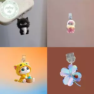 PUSKY Điện Thoại Di Động Bụi Cắm Pendan Mèo Dễ Thương Chó Shamro Trang Trí Treo Mặt Dây Chuyền Cho Type-C Cổng Sạc Chống Bụi Cắm VN