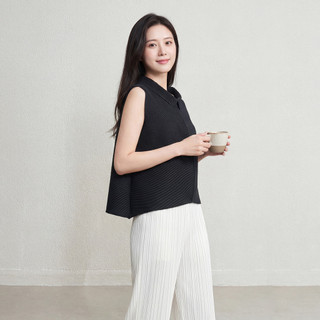 Miyake Áo Thun Không Tay Phong Cách Mùa Hè, Xếp Ly Thoải Mái, Cổ Polo