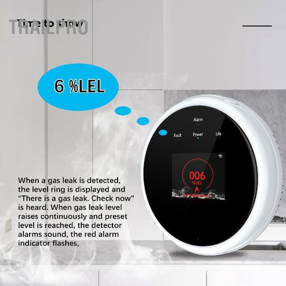 TrailPro Tuya Wifi Tự Nhiên Cảm Biến Khí Gas Máy Dò Báo Động Khí Dễ Cháy Thông Minh Gia Đình Cảm Biến Rò Rỉ Gas Tương Thích Với Amazon Alexa Assistant