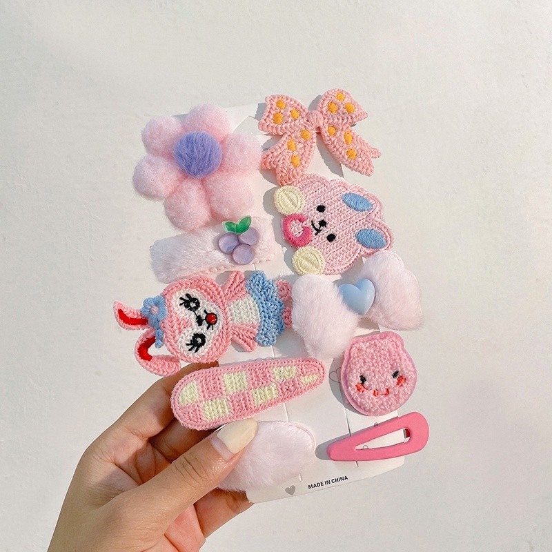 Set 10 kẹp tóc nơ vải bông dễ thương dành cho bé gái phong cách hàn quốc
