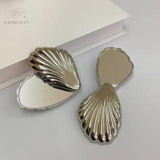 [hatheaven] Gương trang điểm có thể gập lại Kim loại vỏ sò Mini hình dạng không dễ vỡ và di động Gương hai mặt thích hợp cho túi đẹp