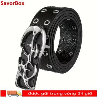 Dây thắt lưng SAVORBOX da PU có thể điều chỉnh, khóapunk - Phụ kiện thời trang