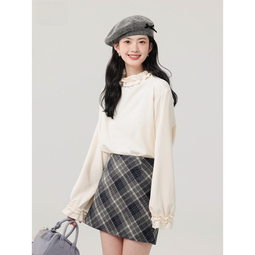 Mutu Sơ Mi Top Corduroy Tay Áo Thun, Phong Cách Pháp Cho Xuân Mới
