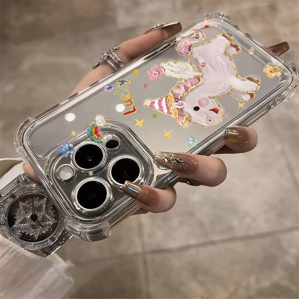 Túi khí cầu vồng Unicorn Quad cho trường hợp điện thoại 17promax trong suốt iPhone 16 15 14 mềm