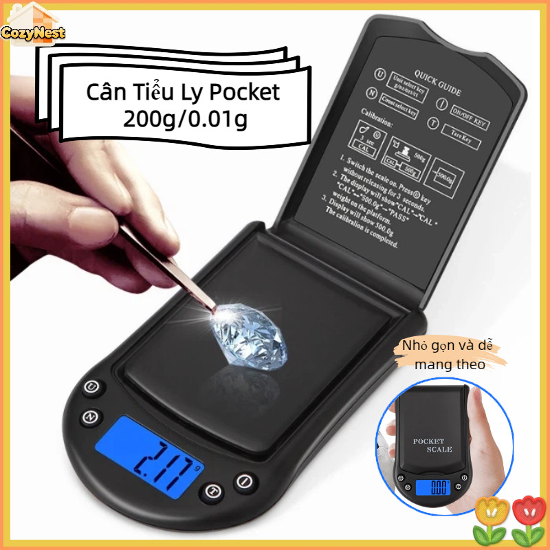 Cân Tiểu Ly Pocket 200g/0.01g, Cân Bỏ Túi Đa Năng, Vỏ Nhựa ABS Chống Va Đập, Tiện Lợi