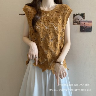 Áo vest nữ không tay ren thêu cánh hoa, phong cách mới mẻ cho xuân