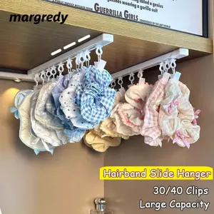Móc trượt MARGREDY, có thanh trượt 30 / 40 Kẹp phụ kiện tóc, Đường ray treo tường di động đa vị trí dung tích lớn treo tường