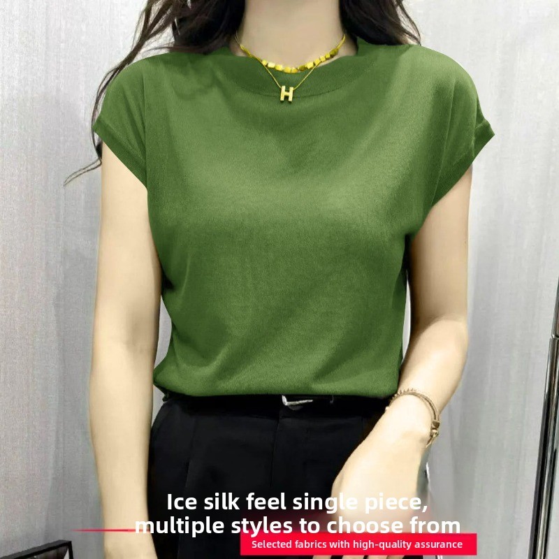 Áo thun hở vai nữ mùa hè, cổ tròn dáng rộng, chất liệu thoáng mát, thiết kế retro đơn giản