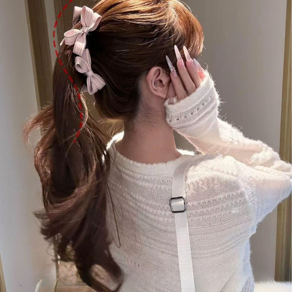 Kẹp tóc nơ màu hồng ba chiều, phong cách Hàn Quốc ngọt ngào, phù hợp làm đuôi ngựa