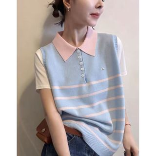 Áo Polo Sọc Tay Ngắn Cho Nữ, Phong Cách Hàn Quốc, Thích Hợp Mùa Hè