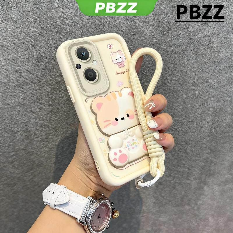 Ốp Lưng PBZZ Cho OPPO Reno 7Z 5G RENO 7 Z 5G Reno 8z 5g reno 7 4g Vỏ Điện Thoại Vỏ Mềm Thiết Kế Mới Thẩm Mỹ Gương Trang Điểm Mèo Dễ Thương Có Giá Đỡ & Dây Buộc Cho Bé Trai Đen JTDTMZJ