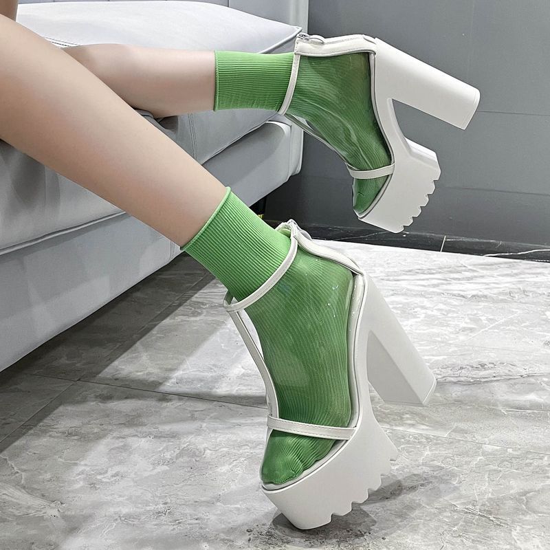 Phong Cách Mới 14cm Dày Gót Đế Dày Nền Tảng Trong Suốt Gợi Cảm Giai Đoạn Khỏa Thân Giày Bốt Ngắn Thanh Hộp Đêm DJ Giày Tăng Chiều Cao