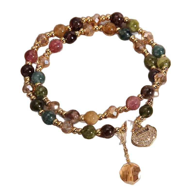 Mới Đôi Vòng Nhiều Màu Sắc Tourmaline Vòng Tay Nữ Ins Sang Trọng Tối Giản Tuổi Thọ Khóa Đính Hạt Vòng Tay Trang Sức