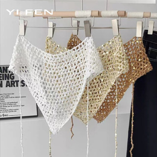 YI FEN Pháp Retro Dệt Kim Tam Giác Khăn Nữ Hot Girl Du Lịch Ngọt Ngào Dễ Thương Văn Học Phong Cách Handmade Móc Khăn Trùm Đầu Hợp Thời Trang