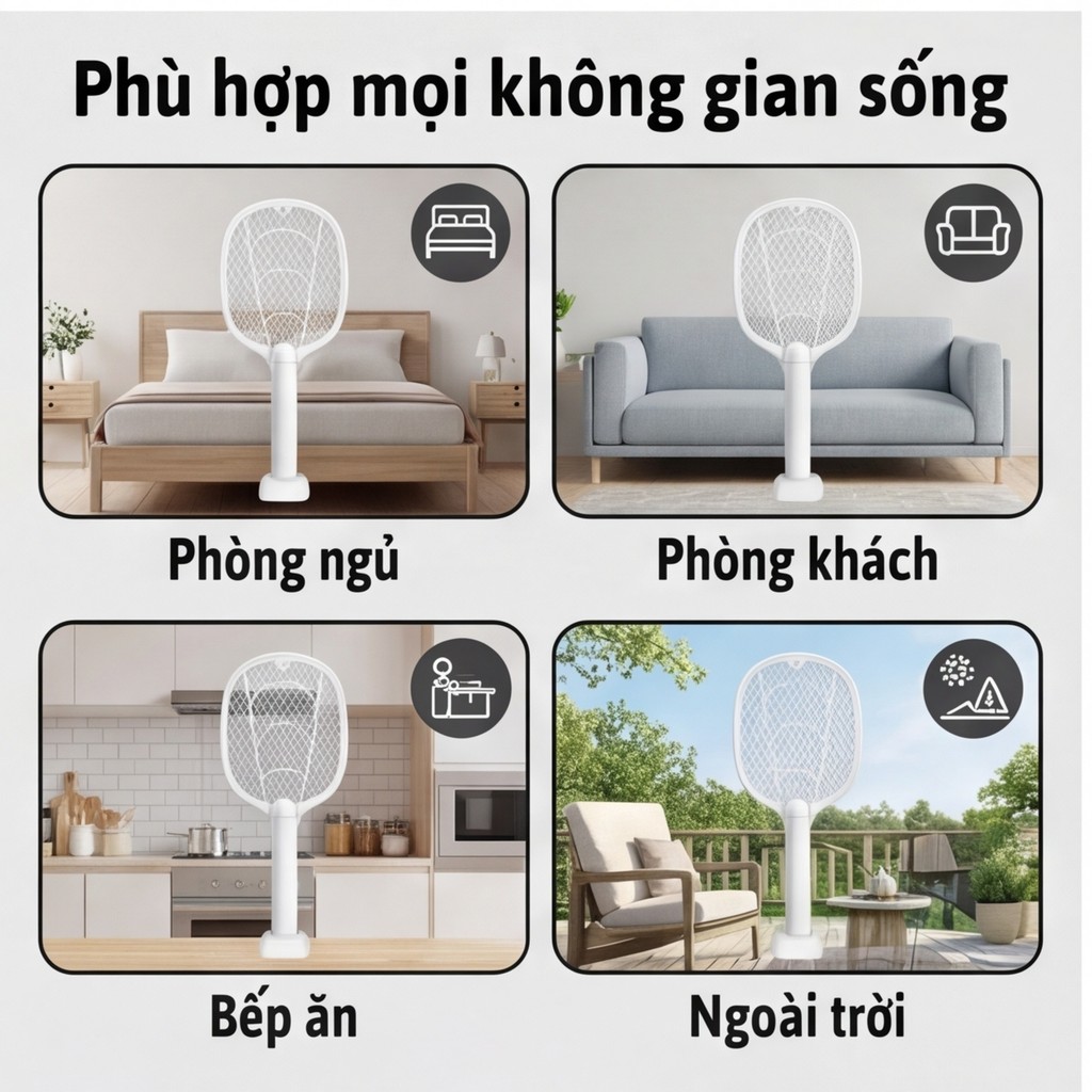 Vợt muỗi tự động kiêm đèn bắt muỗi 3 in 1 tự động sạc tích điện, vợt bắt muỗi thông minh cao cấp để bàn