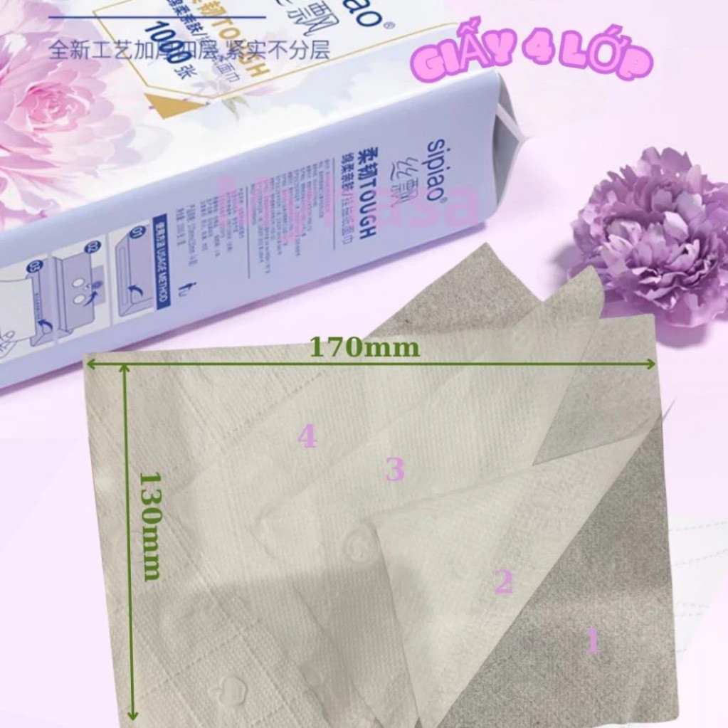 Thùng 10 Bịch Giấy Treo Đa Năng SIPIAO Hoa Mẫu Đơn, Giấy Vệ Sinh Treo Trường 4 Lớp ( 1000 tờ )
