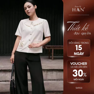 Áo Sơ Mi Nữ Kiểu Ngắn Tay Thiết Kế Cổ Tròn Xếp Màu Trắng Kem HAAN Desgin SM1103