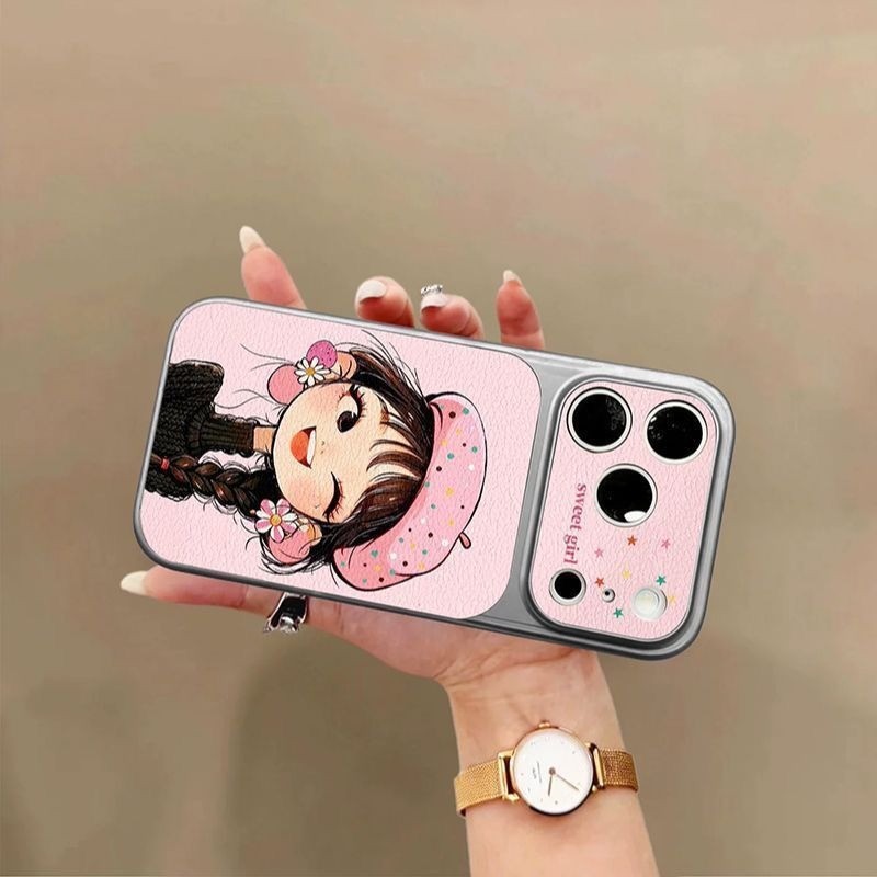 Ốp điện thoại Tpu mềm bện dài cho bé gái Hàn Quốc cho IPhone 17 13 15 14 13 12 11 Promax PRO MAX Dễ thương, Chỉ dành cho bé gái, Bạc có bảo vệ Camera