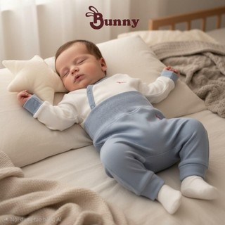 Bộ áo cài lệch quần cạp cao Bunny chất thun tăm Hàn mềm mại cho be 0-12M
