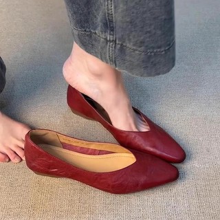 Đi Lại Giày Đế Bằng Nữ Phù Hợp Với Đơn Giản Retro Giày Đơn Giản Một Chân Mũi Nhọn Nông Miệng Bên Ngoài Mặc Giày Chuyên Nghiệp