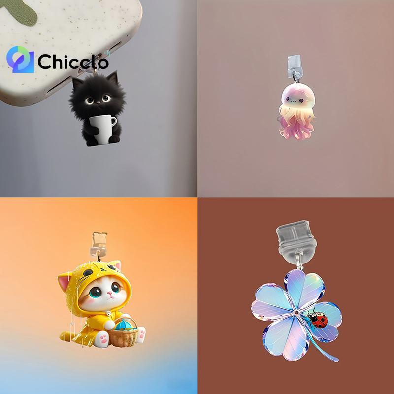 [chiccloset0] Điện thoại di động Cắm bụi Pendan Chó mèo dễ thương Shamro Trang trí Mặt dây treo cho cổng sạc IPhone Type-C Cắm chống bụi Đẹp