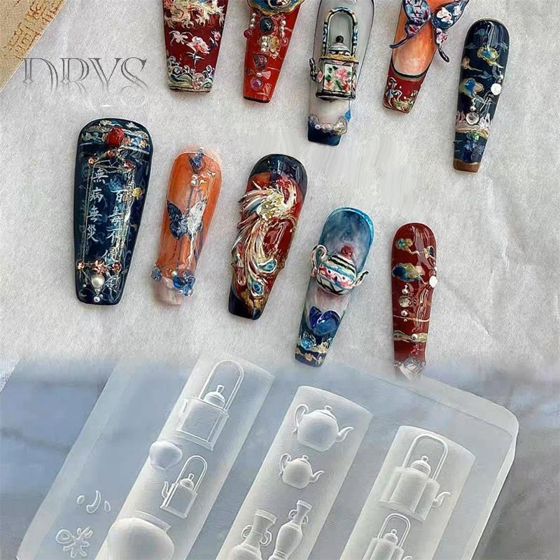 Khuôn silicon 3D móng tay hình cáo chín đuôi, dụng cụ trang trí nghệ thuật, khuôn trong suốt sáng tạo