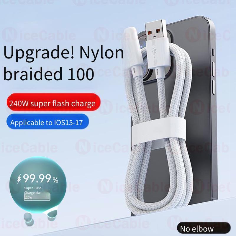 90°Cáp chơi game thiết kế Khuỷu tay Loại C Cáp sạc siêu nhanh 10A 240W USB sang Type C Dây dữ liệu bện Nylon cho điện thoại / máy tính bảng
