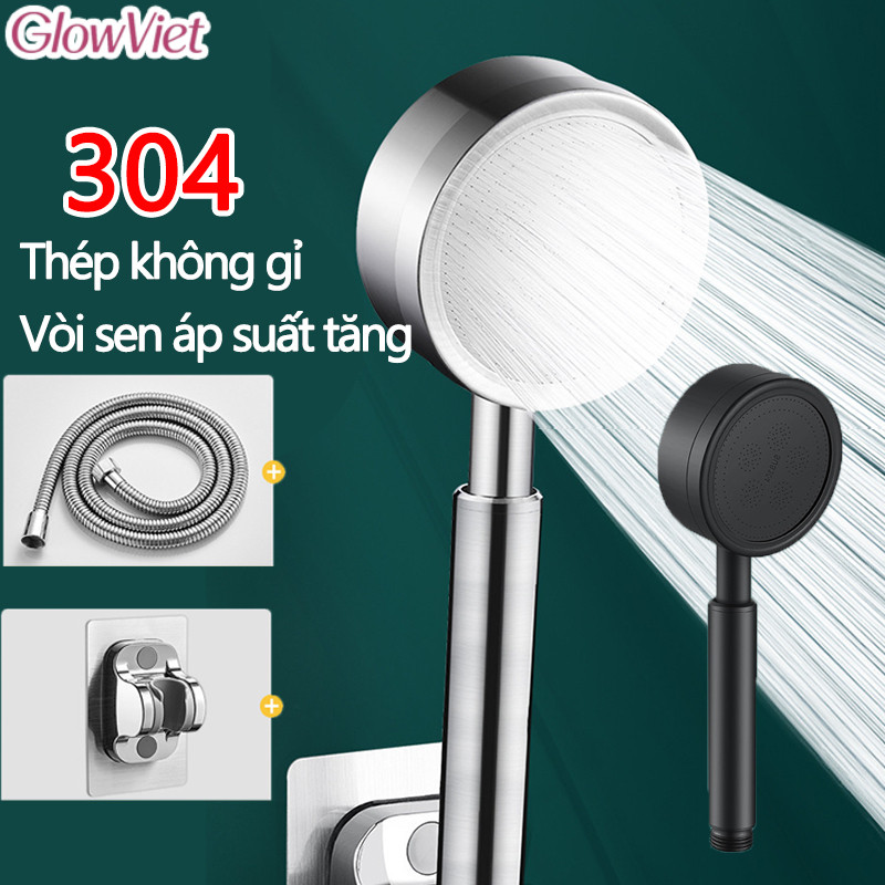 bộ vòi sen tăng áp inox 304,Mặt Sen Thiết Kế Hỗ Trợ Tăng Áp,Phối Với Dây Và Cài Cùng Màu,chịu nhiệt độ cao