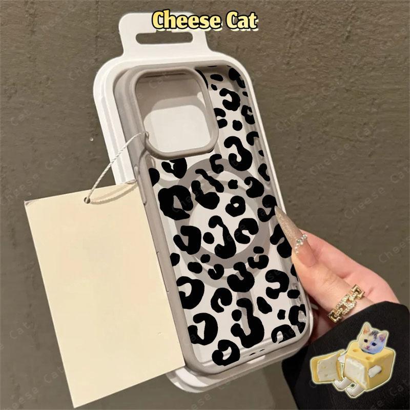 ins Họa tiết da báo đen Ốp điện thoại từ tính cho iPhone 11 12 13 14 15 16 17 Pro Max 7 Plus XR Xs Max