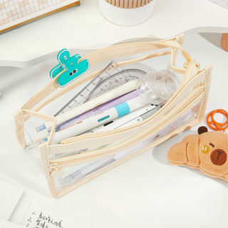 Túi Đựng Bút Trong Suốt 2 Ngăn Lưới Cao Cấp, Hộp Đựng Bút Nhựa PVC Chống Nước, Thiết Kế Tiện Lợi