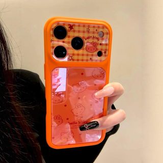 Bảo vệ toàn bộ ống kính Vỏ điện thoại kẻ sọc màu kẹo Hellokitty cho iPhone 17Promax 17Pro 15 16 Pro Max Vỏ Acrylic mạ điện chống sốc cho nữ