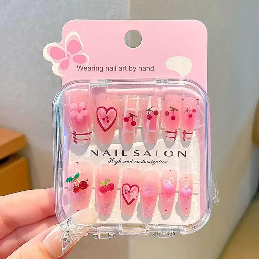 Móng tay giả dài kiểu Pháp hoạt hình dễ thương 10 móng cho trẻ em N6