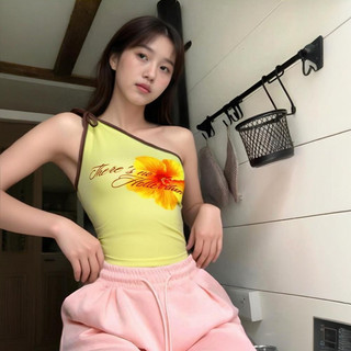 Nova-Áo kiểu đường phố x thời trang gợi cảm, áo ba lỗ một vai, áo hai dây in họa tiết hở eo dành cho nữ.
