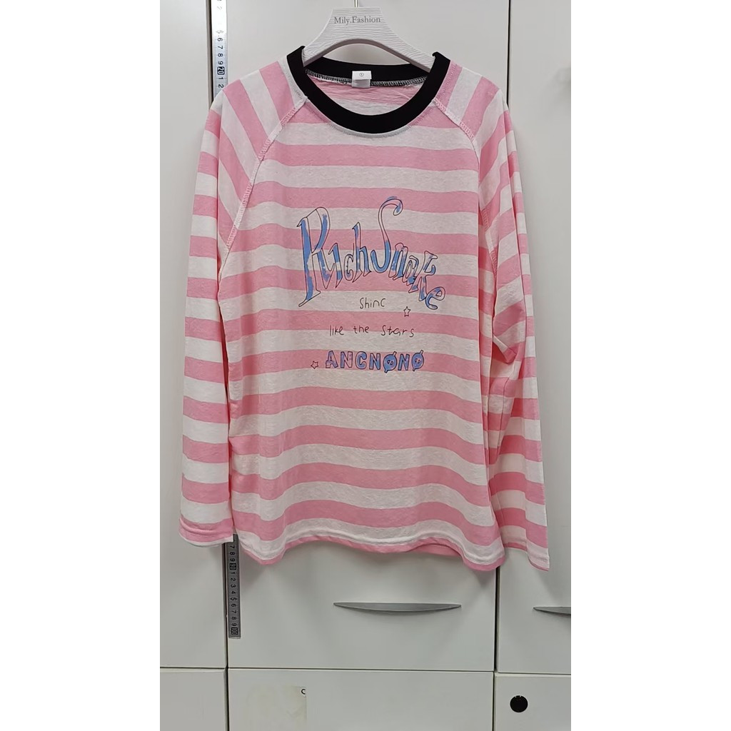 Milyfashion Áo Sơ Mi Form Rộng Cổ Chữ Nhật Tay Raglan Sọc Dài, Thích Hợp Mặc Cùng Quần Nữ