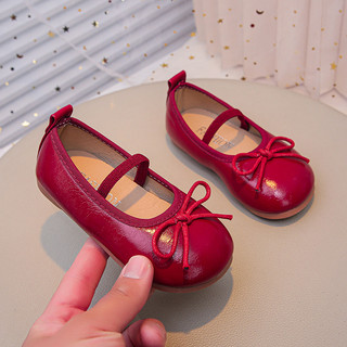 2026 Đơn Giản Cổ Điển Trẻ Em Giày Da PU Cho Bé Gái Chống Trơn Trượt Cho Bé Dây Đeo Ba Lê Đế Bằng Có Nơ Chi Tiết Tiệc Công Chúa Mary Jane