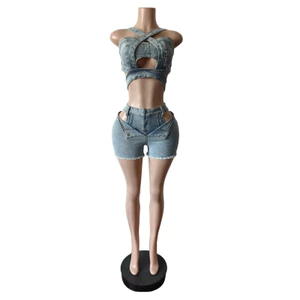 Quần short Vest Denim mới Phù hợp với ống Top Quần short co giãn có dây