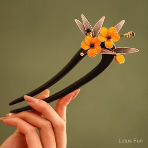 Mới! Kẹp Tóc Handmade Lụa Nhung Hoa Gỗ Đàn Hương Phong Cách Thanhh lịch và Cổ Điển cho Phụ Kiện Hanfu