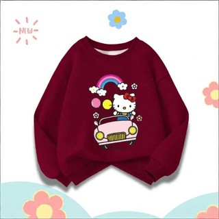 Áo nỉ cổ tròn mỏng nhẹ, dễ thương, thoải mái, in một mặt hình Hello Kitty của Sanrio dành cho bé gái.