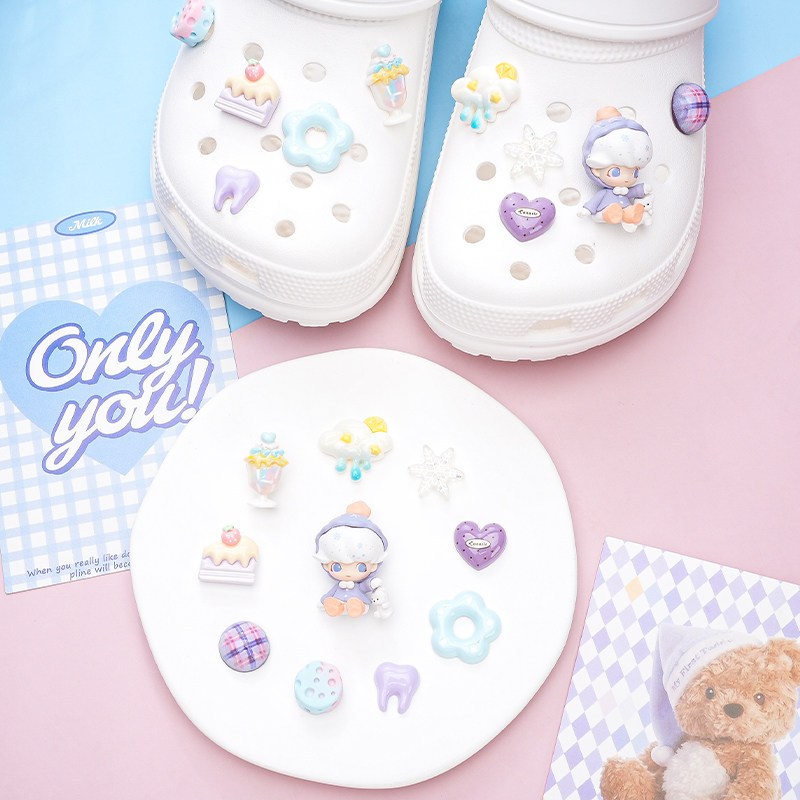 Phụ kiện hoa trang trí cho Crocs DIMOO Pop Mart, khóa giày lỗ tháo rời, phong cách Zhibixing/Busch