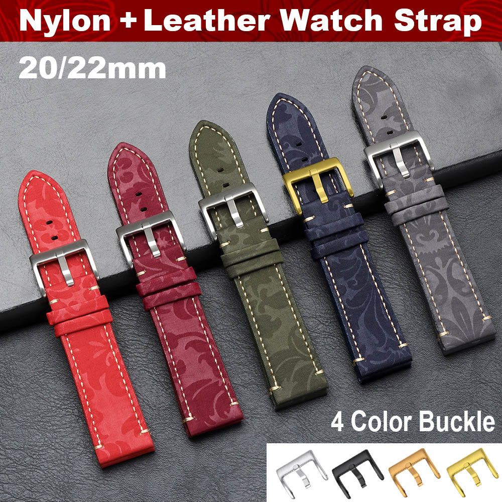 Cổ Điển In Hoa Nylon Da Dây Đeo Đồng Hồ Họa Tiết Hoa Vải Dây Đeo Đồng Hồ 20 Mm 22 Mm Dây Đeo Đồng Hồ Cho SEIKO Diver Cho Nam Nữ Đồng Hồ Vòng Tay Màu Đỏ
