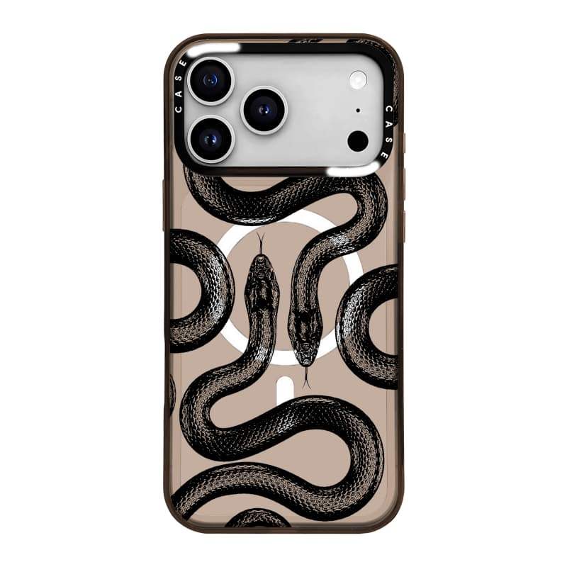 CASECASE X Black python Case Black Edge & Brown Clear Hard Từ Hút Tác Động Dành Cho Apple IPhone 12 13 14 15 16 17 Pro Max Air Plus