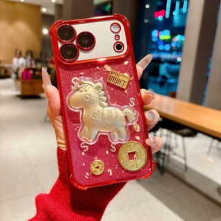 Có Tiền 3D Vàng Ngựa Bảo Vệ Ống Kính Phim Lấp Lánh Mạ Điện Thoại Cho iPhone 17Promax 17Pro 12 13 14 15 16 Pro Max 11 Silicon Mềm Wrsit Chain Vỏ Di Động