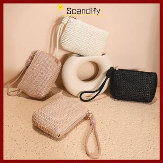 [Giao hàng từ Việt Nam] Ví đựng tiền xu SCANDIFY, Ví mini có dây kéo bằng rơm, Hộp đựng thẻ mini dành cho nữ