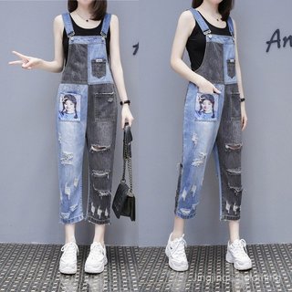 Quần Yếm Denim Rách Dáng Rộng Style Hàn Quốc Cho Nữ