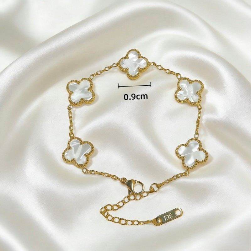 Bộ trang sức bốn lá may mắn: thép titan mạ vàng 18K, 4 màu – vòng cổ, tay, khuyên tai, thời trang