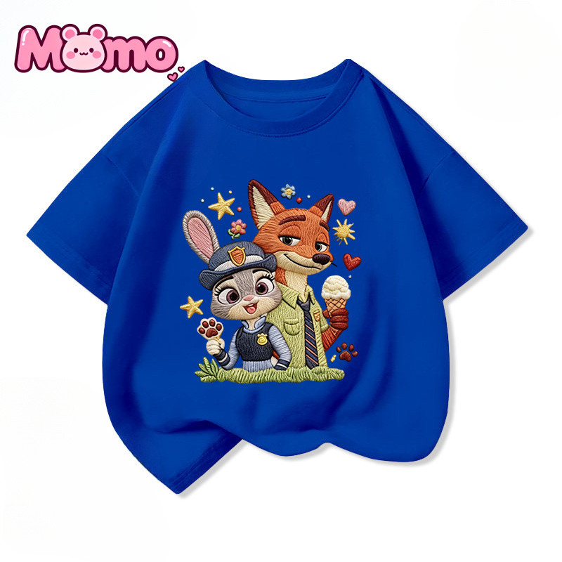 Zootopia Họa Tiết Hoạt Hình In Hình Bé Trai Và Bé Gái Cùng Phong Cách Thời Trang Tay Ngắn Cổ Tròn Trẻ Em Top