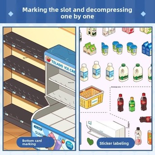 ITRUMPET Shop Cảnh Sticker, Nhãn Dán Phong Cảnh PET Dễ Thương, 10 Cảnh 33 Tờ Kích Thước Lớn Xếp Chồng Miếng Dán Sách Đồ Chơi Trẻ Em